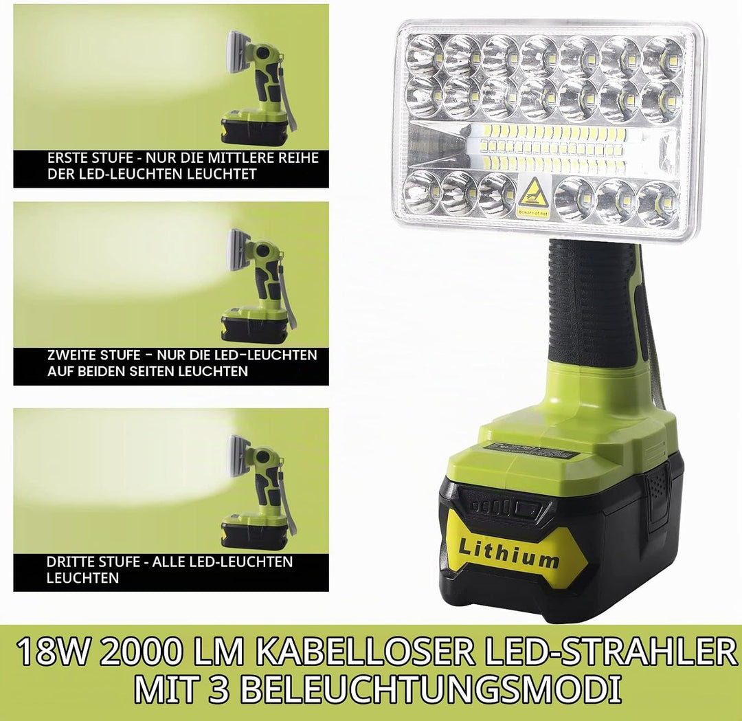 YEX-BUR 2000LM kabellose LED-Arbeitslichttaschenlampen Powered by Ryobi 18-Volt ONE + Lithium-Ionen-