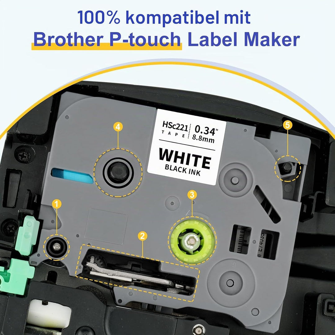 3x Pristar kompatibel Schrumpfschlauch als Ersatz für Brother HSe-221 HSe221 HS-221 Etikettenband Sc