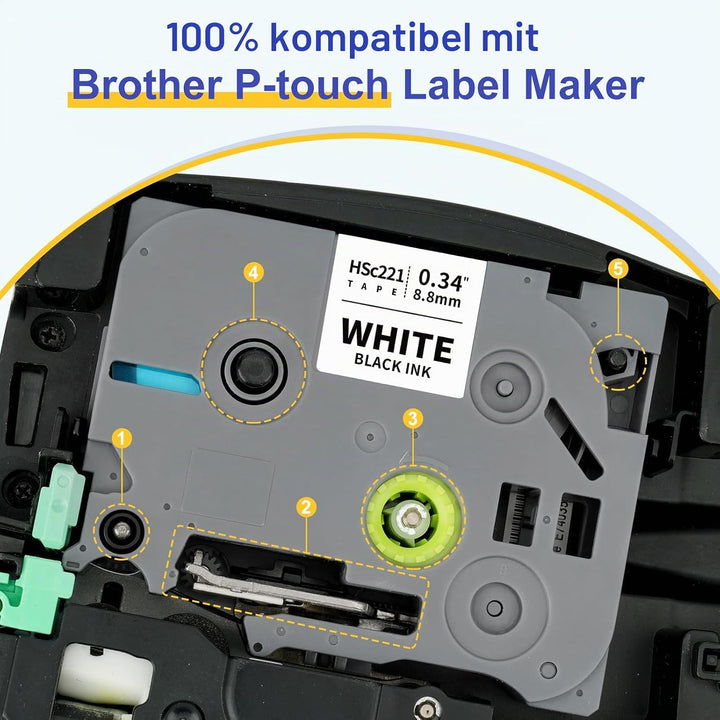 3x Pristar kompatibel Schrumpfschlauch als Ersatz für Brother HSe-221 HSe221 HS-221 Etikettenband Sc