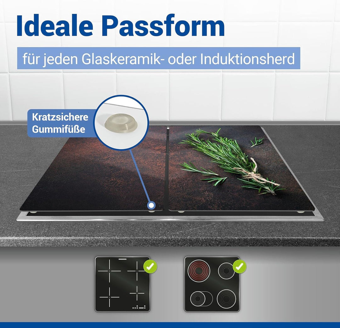 Allstar Glasabdeckplatten Rosmarin, 2er Set, Herdabdeckung für Glaskeramikkochfelder mit Rosmarinmot