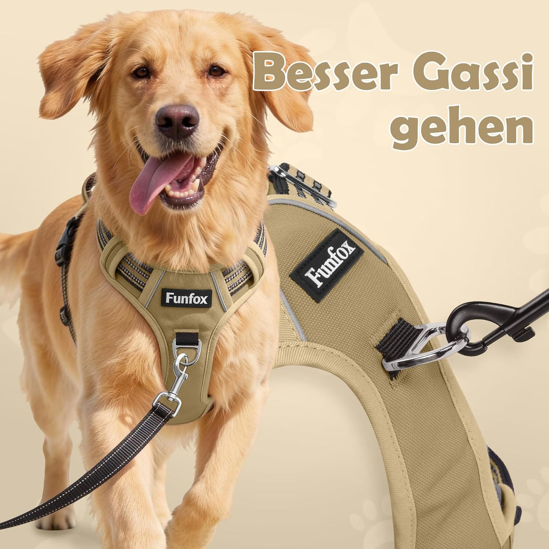 Funfox Hundegeschirr Grosse Hunde [XL] - Verstellbares Anti-Zug Brustgeschirr mit Griff &amp; Reflektors