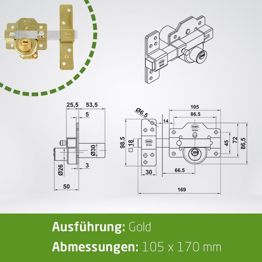 Amig - Einsteckschloss für Türen mit Zylinder hoher Sicherheit aussen und innen aus Stahl | 105 x 17