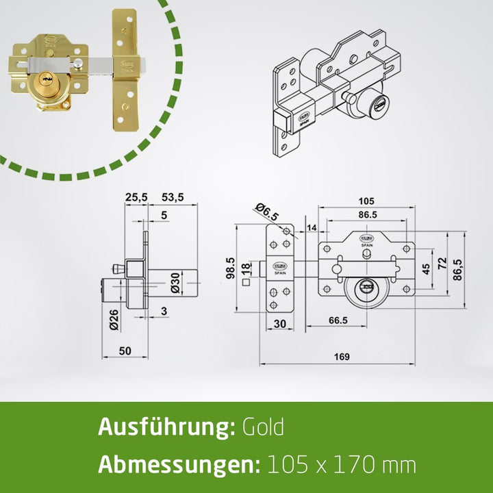 Amig - Einsteckschloss für Türen mit Zylinder hoher Sicherheit aussen und innen aus Stahl | 105 x 17