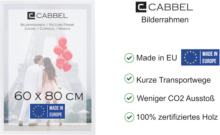CABBEL Bilderrahmen 1er Set 60x80 MDF Holz-Rahmen mit bruchsicherem Acrylglas in Weiss 60x80 cm / 1x