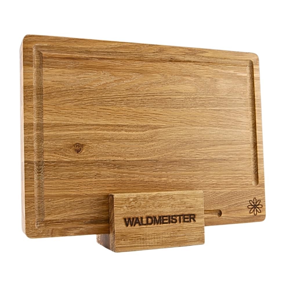 Waldmeister Schneidebrett aus massiver Eiche (33x24cm) - Eichenbrett mit Saftrille - Holzbrett mit p