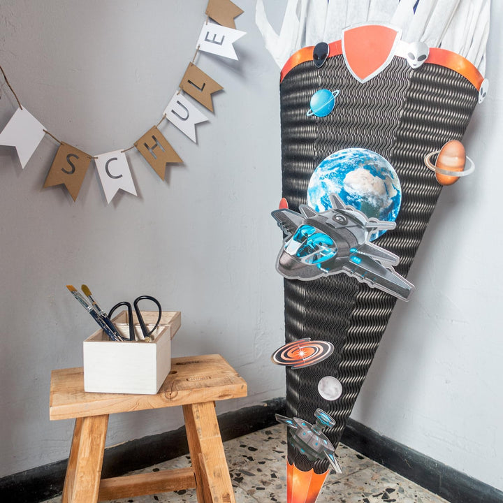 CREATIV DISCOUNT Schultüten-Bastelset Easy Line, inkl. Zubehör & Anleitung, 68 cm (Schwarz, Spaceshi