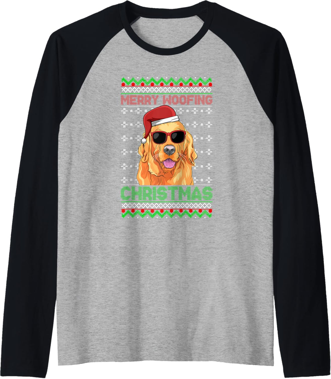 Golden Retriever Hund Lustig Frohe Woofing Christmas Raglan