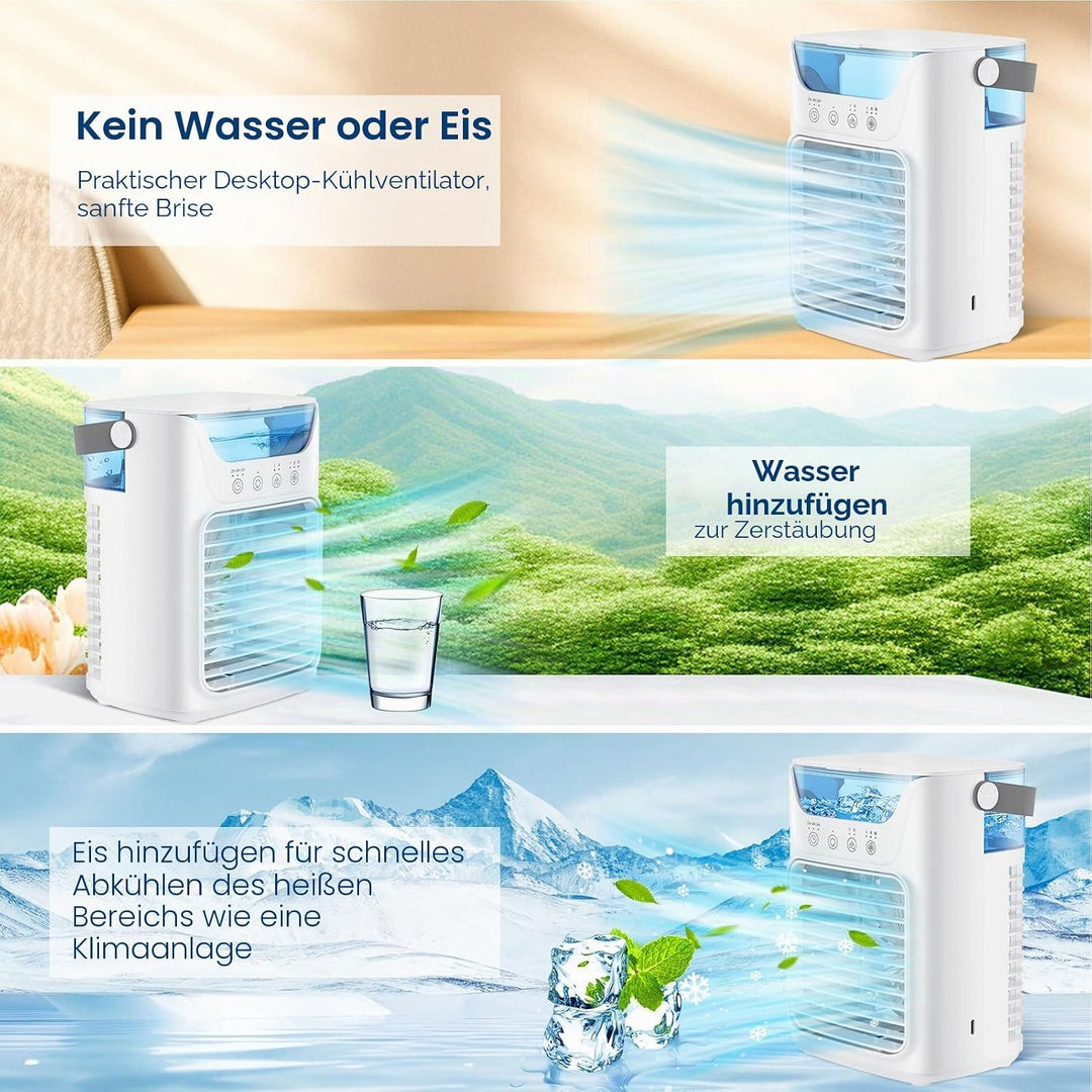Tragbare Klimaanlagen, Luftkühler Luftbefeuchter mit Wassertank und Kaltnebel, Kühlventilator Unters
