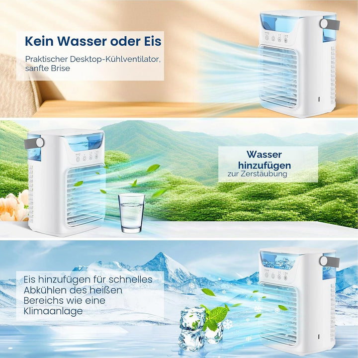 Tragbare Klimaanlagen, Luftkühler Luftbefeuchter mit Wassertank und Kaltnebel, Kühlventilator Unters
