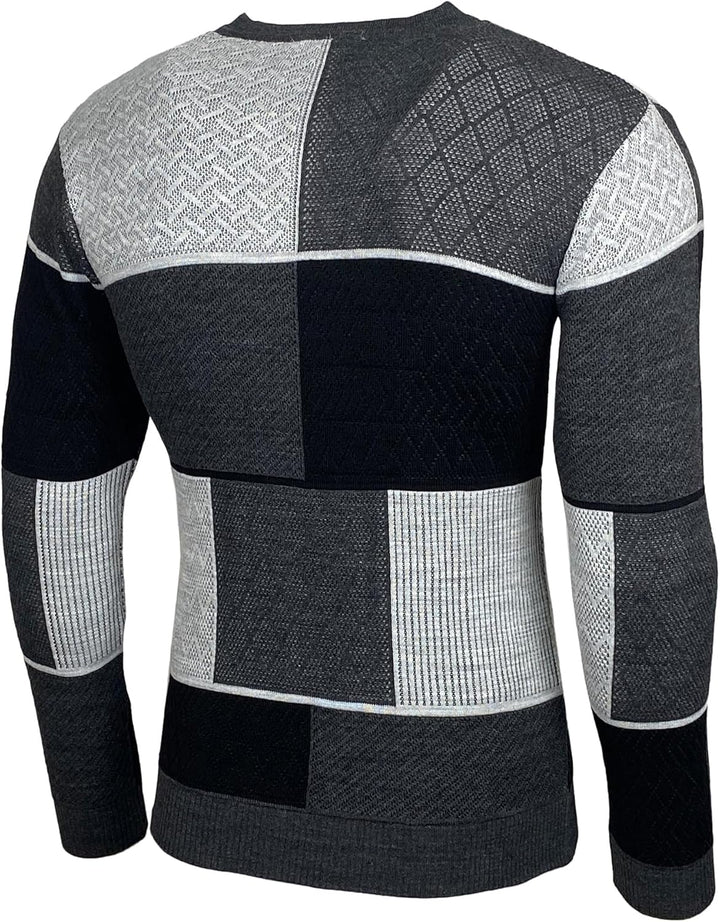 Baxboy Herren Pullover Slim Fit V-Neck Strick-Pullover Rundkragen Moderner Männer schwarzer Pulli Lo