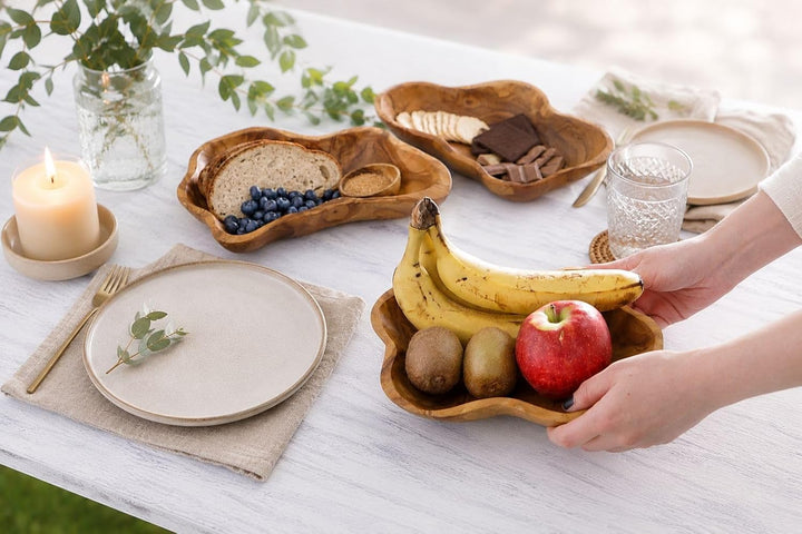 Windalf Natur Teakholzschale CLOUDY 27 cm Rustikale Obstschale Salatschale Handarbeit Holz
