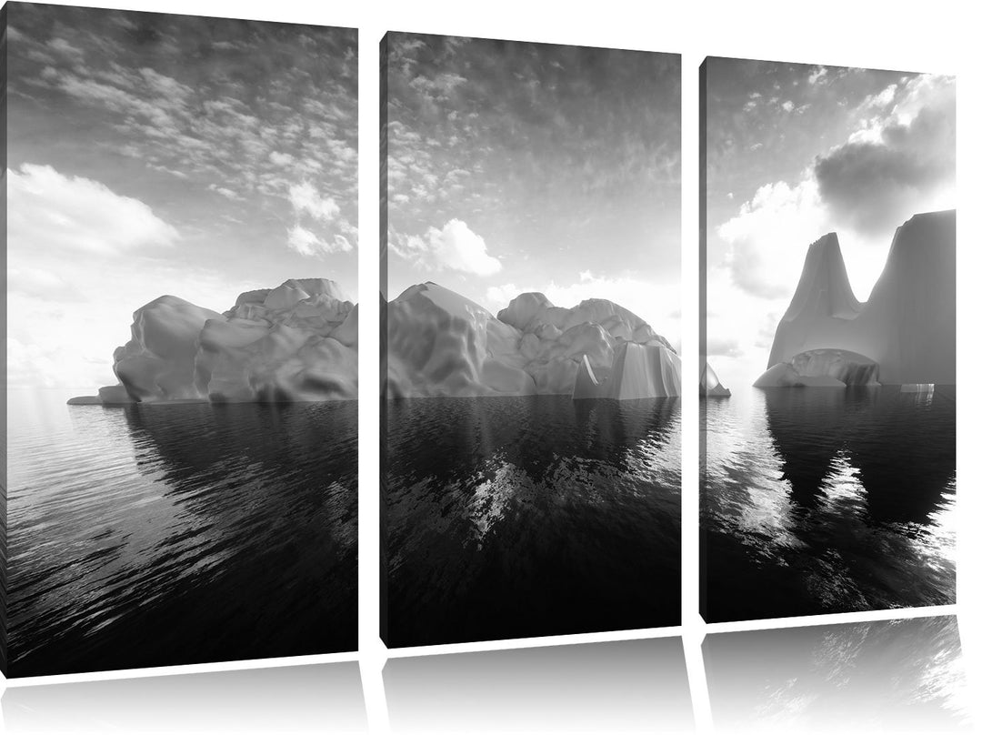 Pixxprint Eisschollen in der Antarktis / 3-Teilig/Gesamtmass 120cm Leinwandbild bespannt auf Holzrah