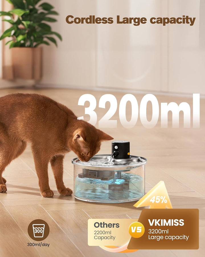 Katzenbrunnen Kabellos Trinkbrunnen für Katze: Katzenbrunnen für Katzen - 3.2L Katzen Trinkbrunnen m