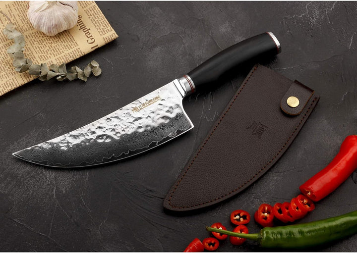 YOUSUNLONG Hackmesser Outdoor Damaststahl Metzgermesser Klinge 20,6 cm - Geschmiedeter Fleischermess