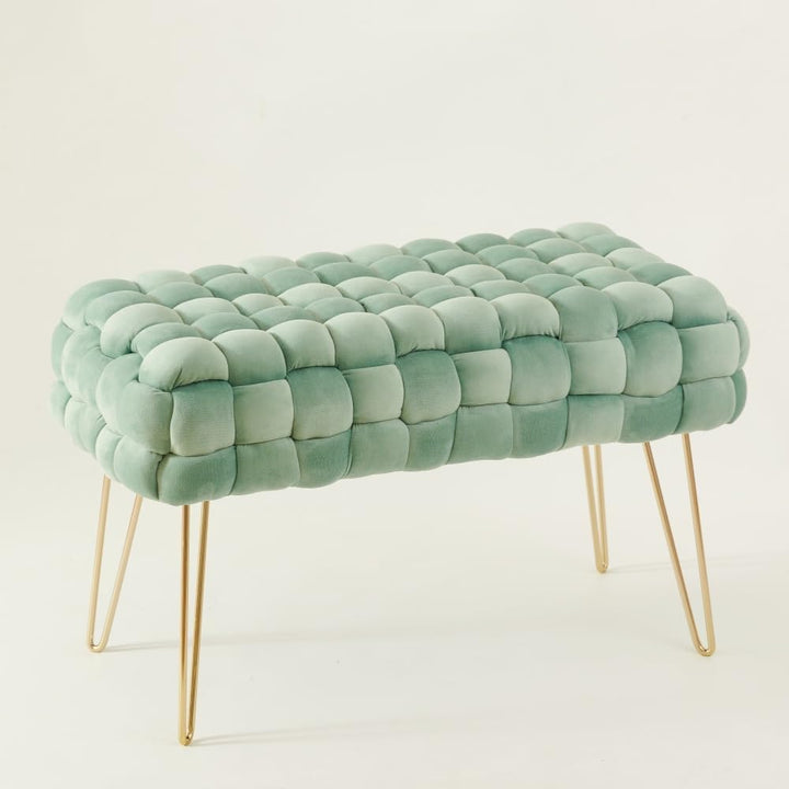 Zedelmaier Moderner Velvet Kosmetik Hocker, Quadratisch Ottoman-Fusshockermit goldfarbenen Metallbei