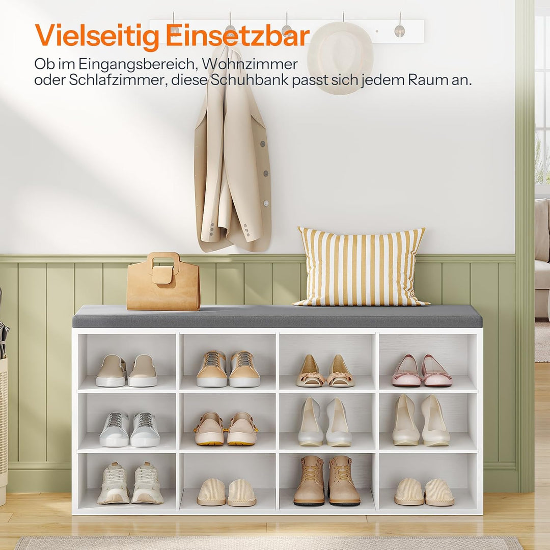 HOOBRO Schuhbank mit 12 Fächern, Schuhregal mit gepolsterter Sitzbank, Schuhschrank, für Flur, Wohnz