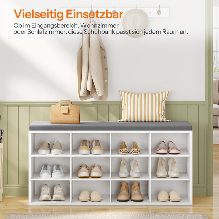 HOOBRO Schuhbank mit 12 Fächern, Schuhregal mit gepolsterter Sitzbank, Schuhschrank, für Flur, Wohnz