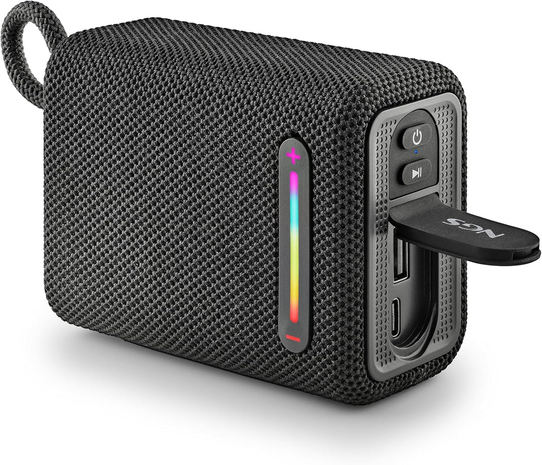 NGS Roller Furia 1 Black - Tragbarer Lautsprecher mit Bluetooth-Technologie, RGB-Lichtern, IPX6-Wass