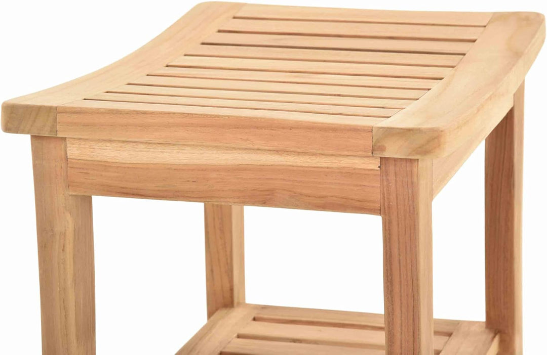 Teak Hocker, Massiver Teakholz Sitzbank, Holzbank mit Ablage, Naturholz Unbehandelt (50cm), 50cm
