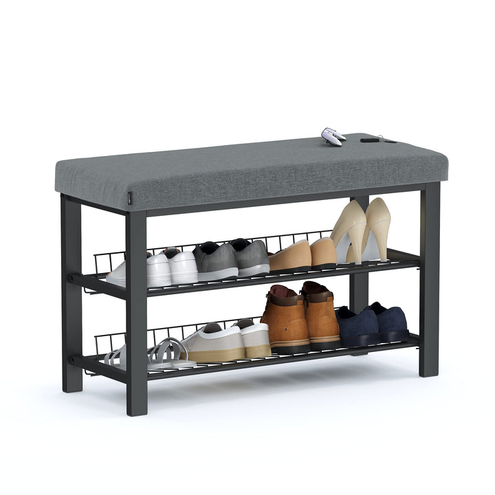 stardis stabiles Schuhregal mit Sitzbank platzsparende Schuhbank 2 Gitterablagen 81x50x32 cm, formsc