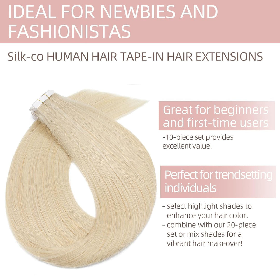 Silk-co Tape Extensions Echthaar 10stk, Remy Tape in Extensions Haarverlängerung, Skin Weft Echthaar