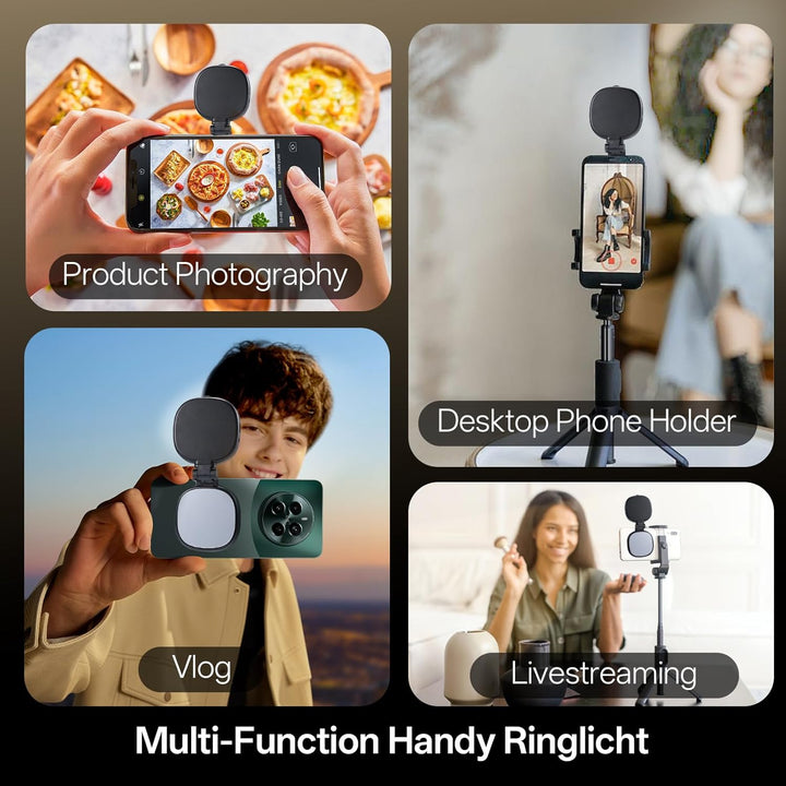 Magnetisches Selfie Licht Handy, Handylicht mit 3 Farbtemperaturen 2900k-6500k, 360° LED Ringlicht H
