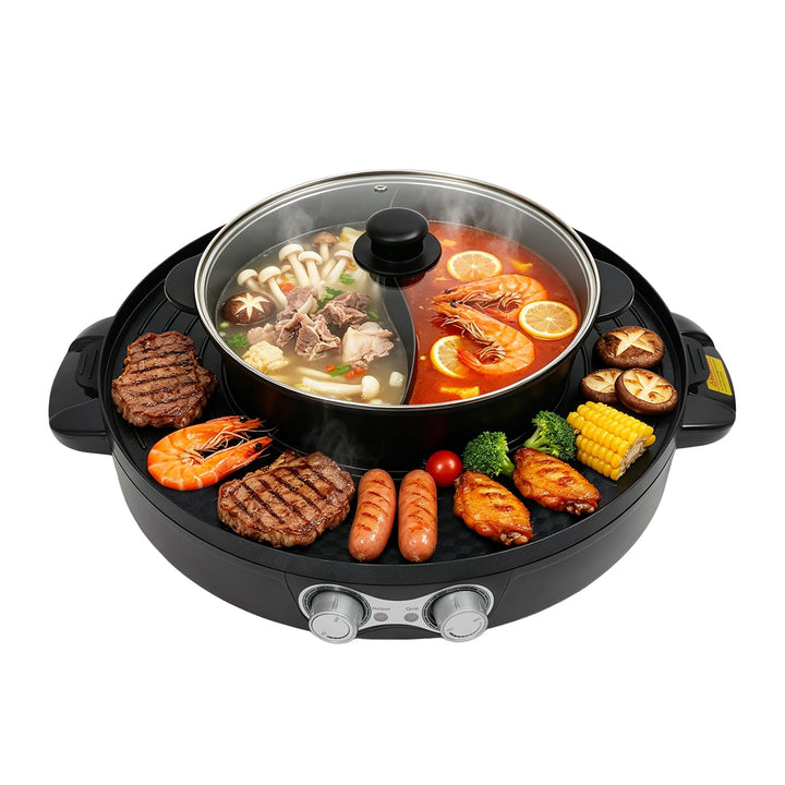 2 in 1 Hotpot und Raclette grill, Hot Pot Elektrischer, Heizelement aus Edelstahl, Korean BBQ Grill,