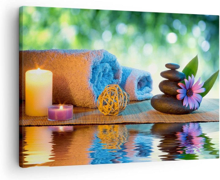 Bilder auf Leinwand Natur Entspannung Spa Kerzen Leinwandbild 70x50cm Wandbilder Dekoration Wohnzimm