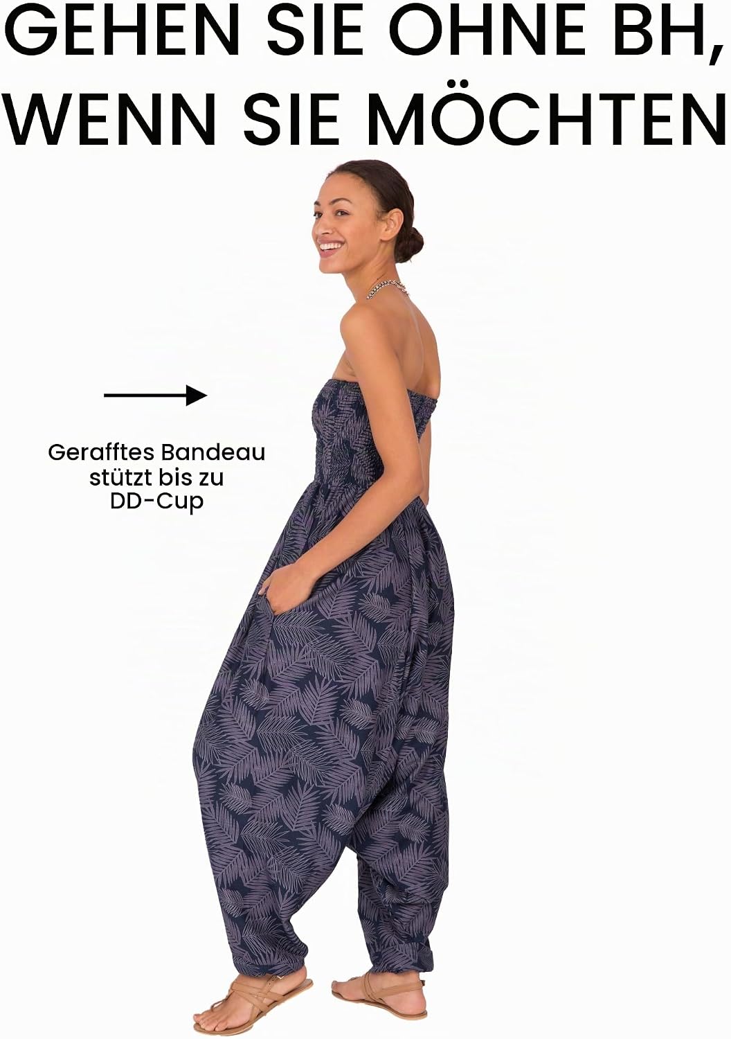 likemary Jumpsuit Damen Sommer – vielseitig tragbarer Einteiler aus Baumwolle – Haremshose mit flies