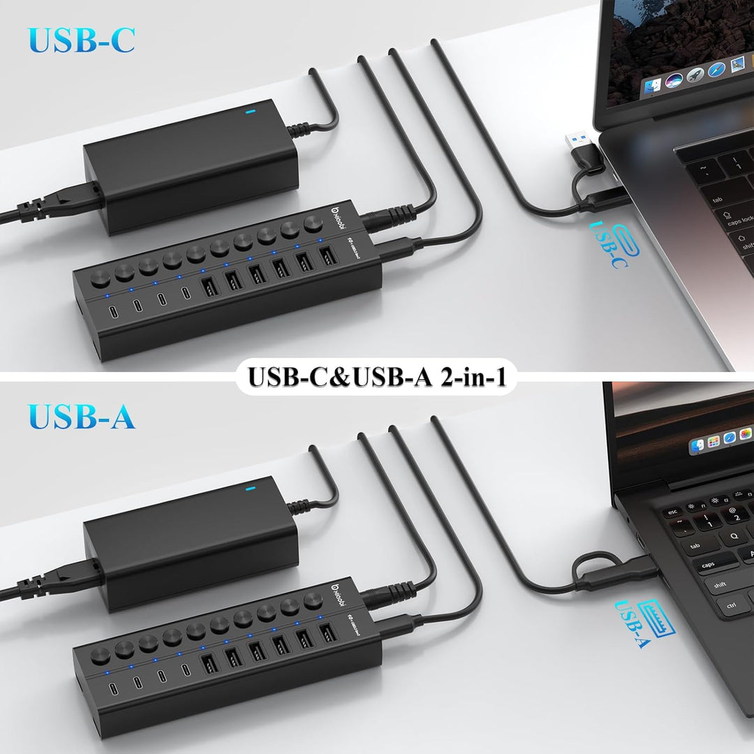 10 Port USB Hub mit Netzteil 60W - 10Gbps USB 3.2 Gen 2 Hub Aktiv aus Aluminium mit 6 USB-A & 4 USB-