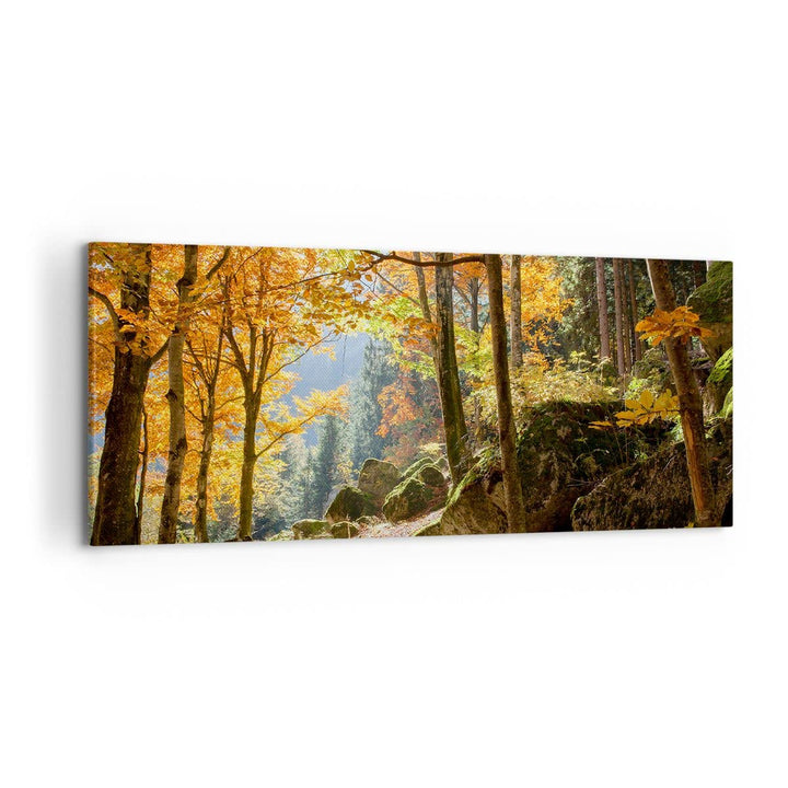 Wandbilder Dekoration Wohnzimmer Herbst berg wald natur Panorama Bilder auf Leinwand 120x50cm Leinwa