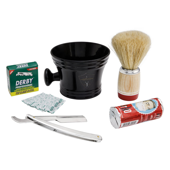 Hairlich Rasierset mit Wechselklingen, Rasierseifenschale aus Plastik mit Griff, Seife und Seifenpin