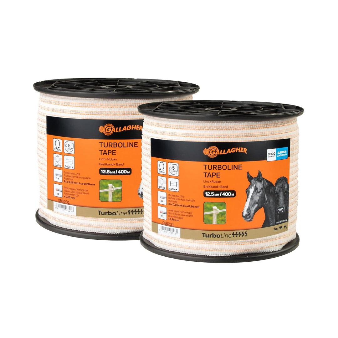 2x 400 m/12,5 mm Duopack Gallagher Weidezaunband TurboLine (weiss)