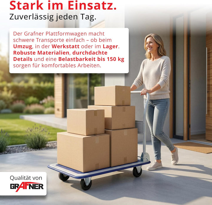 Grafner Industrie Plattformwagen mit pannensicheren Reifen, klappbar, 150 kg Tragkraft, Antirutsch-B