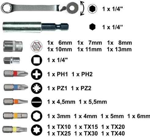 Connex Bit- und Steckschlüssel-Satz 25-teilig - Stabile Kunststoffbox - 1/4 Zoll - Inklusive Mini-Kn