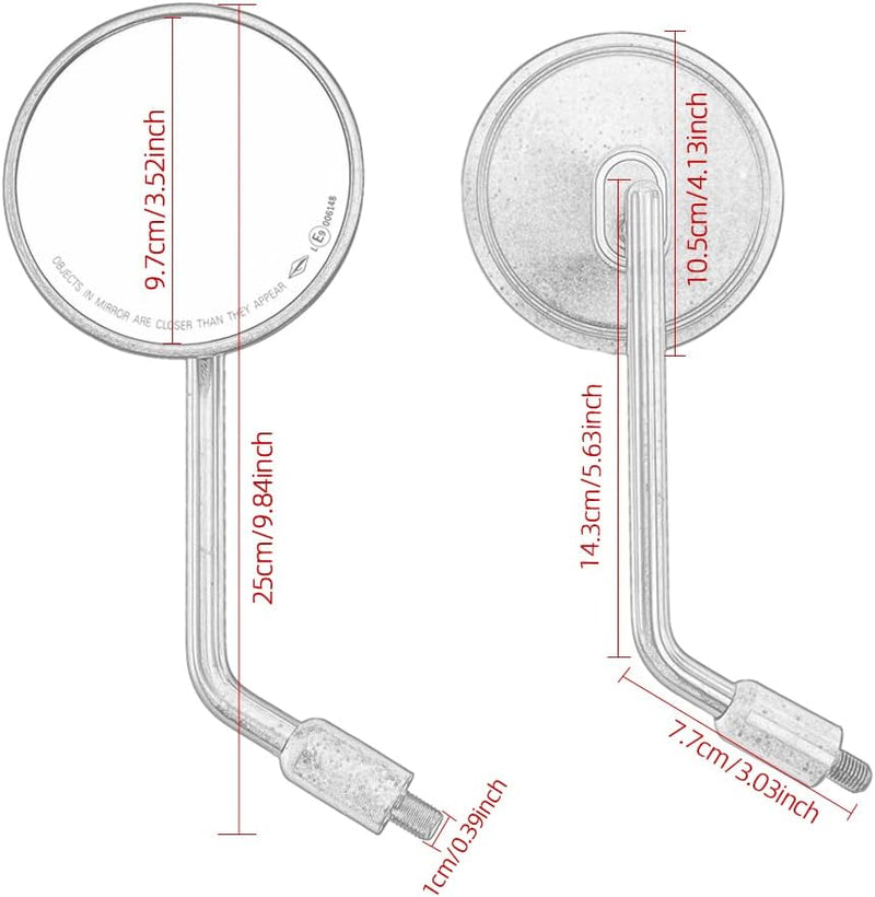 Motorrad Seitenspiegel Rund E9 CNC Rückspiegel 10mm Schrauben für Cafe Racer Bobber Chopper
