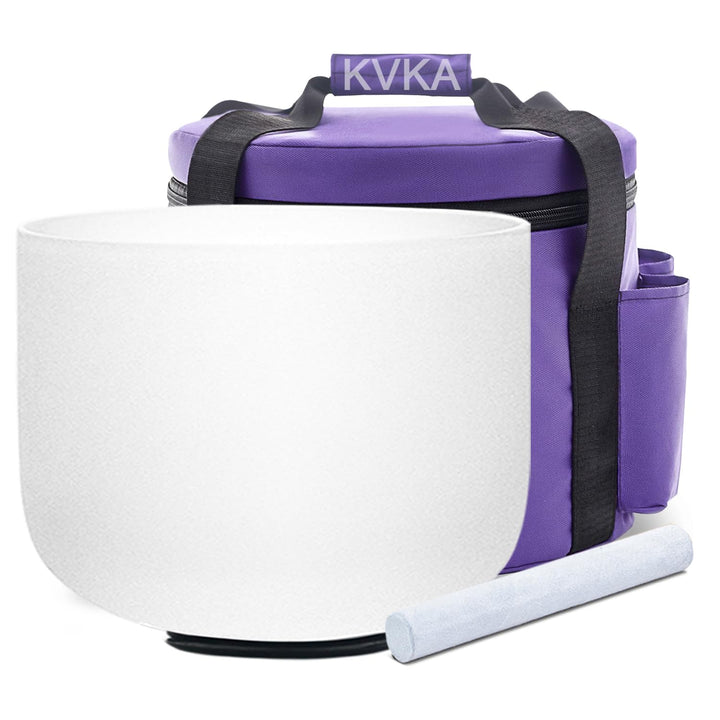 KVKA Crystal Singing Bowls, 432HZ Frosted Quartz White 12 Inch C note Sound Bowl for Therapy Meditat