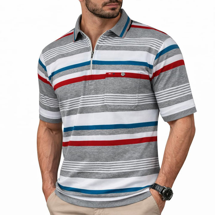 Soltice Herren Kurzarm Poloshirts Gestreifte Blousonshirts mit Brusttasche Baumwoll-Mix, Grösse M bi
