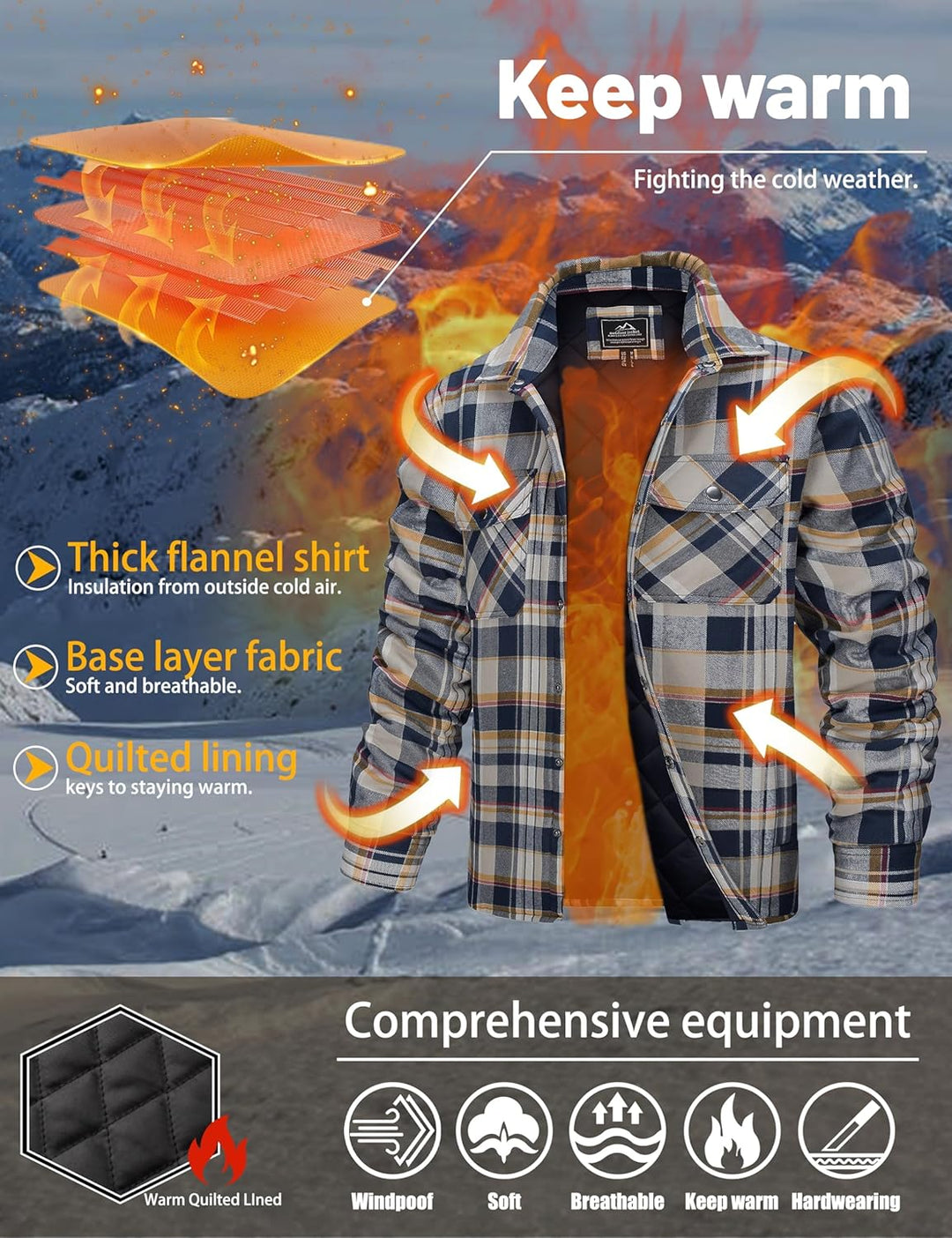 TACVASEN Herren Karierte Hemdjacke Flanellhemd Holzfällerhemd Thermohemd Jacke S Gelb, S Gelb