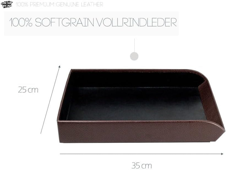 DELMON VARONE - Briefablage DIN A4 aus Premium Leder Soft Grain braun - Schreibtisch Organizer als A