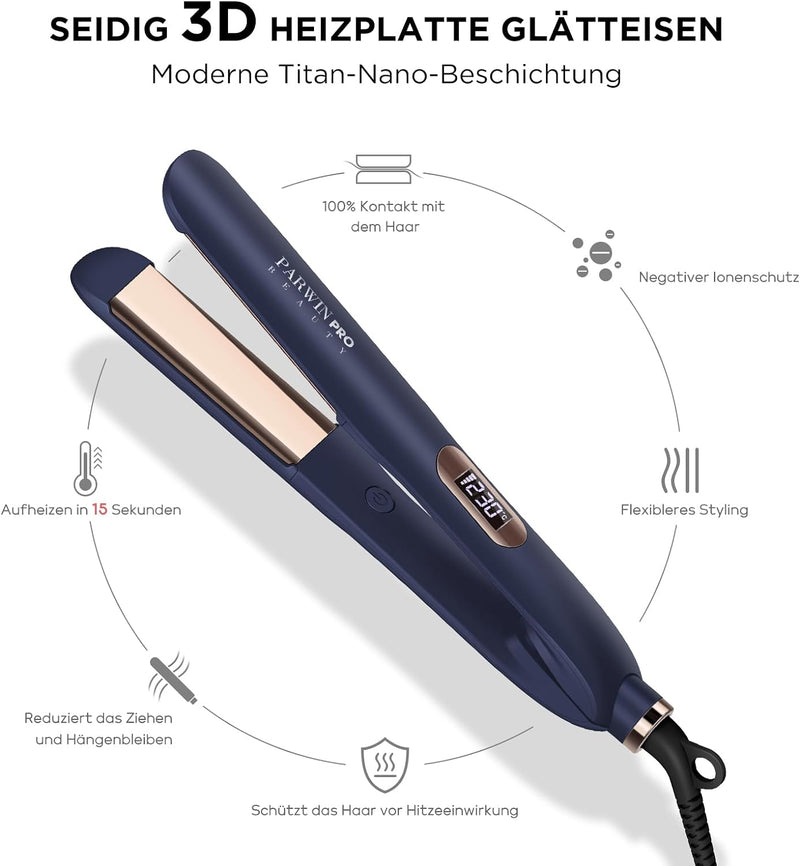 32 MM Glätteisen Locken und Glätten PARWIN PRO BEAUTY Haarglätter, Nano-Titan-Beschichtung Glätteise