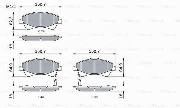 Bosch BP1134 Bremsbeläge - Vorderachse - ECE-R90 Zertifizierung - vier Bremsbeläge pro Set