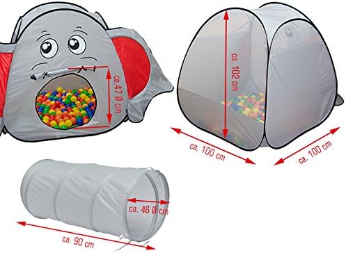 LittleTom Bällebad Elefant mit Tunnel - 200 Bälle - 100x100x102 Bällebad Kinder Spielzelt Tunnel - B