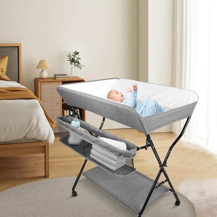 Kedia Baby Wickelkombi - klappbare Wickelkommode, mobiler Wickeltisch mit Wickelauflage, Sicherheits
