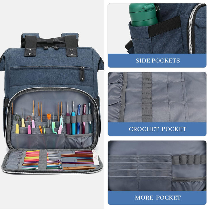 Stricktasche, Rucksack, Garnaufbewahrung, Organizer, Reise-Häkeltasche mit USB-Ladeanschluss, grosse