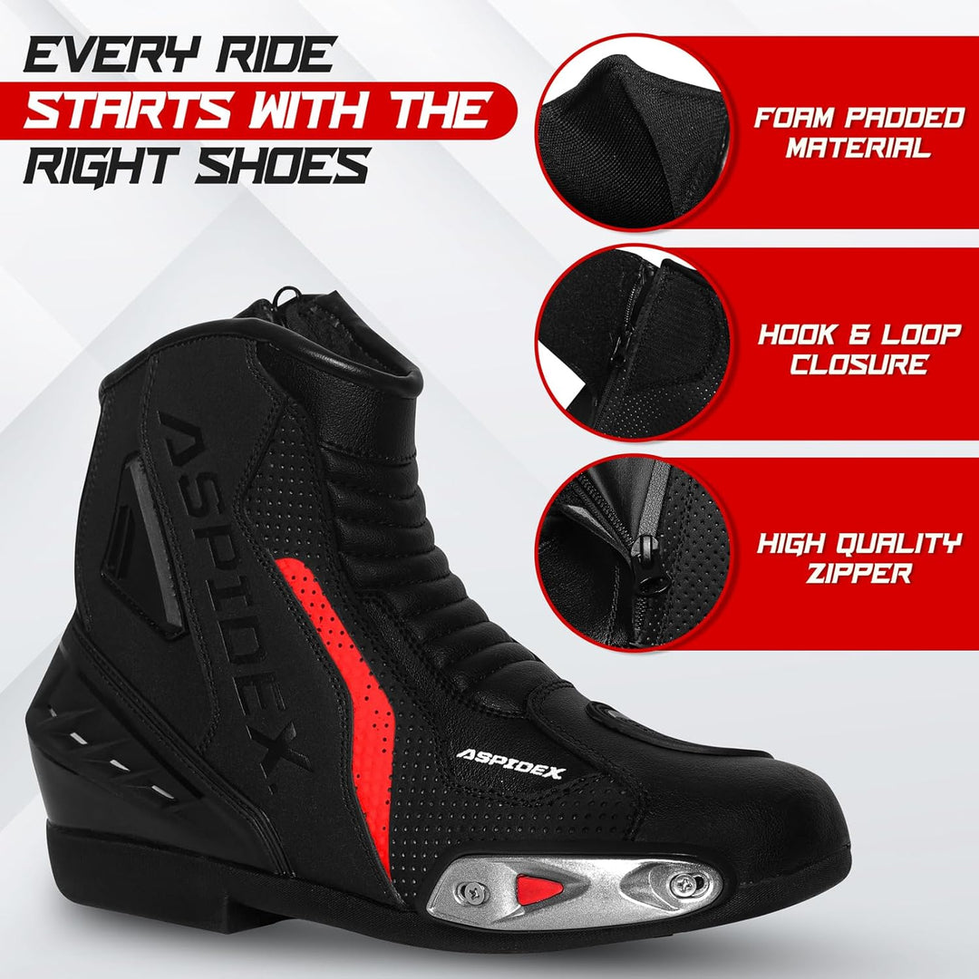Herren Motorradstiefel Leder Motorrad Stiefel Sport Motorrad Schuhe mit schwarzer Gummisohle Stiefel