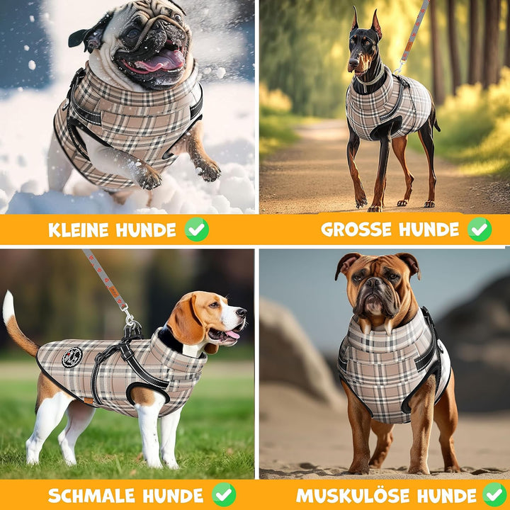 Hundejacke Hundemantel mit Geschirr, inkl. 45 Stück Kotbeutel + Spender, Hunde Winterweste gefüttert