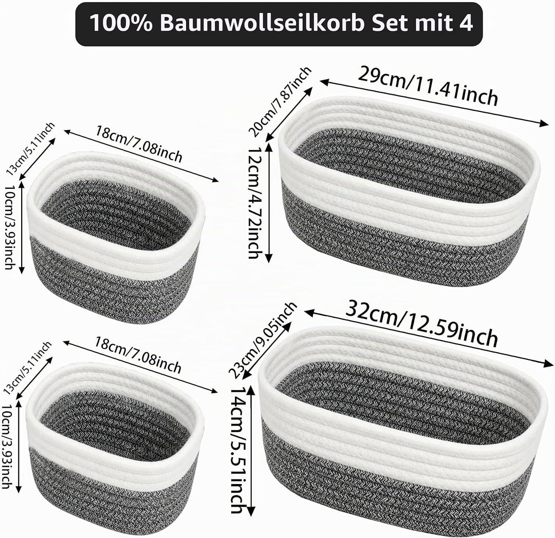 4 Stück Aufbewahrungskorb Geflochten Baumwollseil,Stapelbare Speicher Storage Basket,Stapelbare Korb