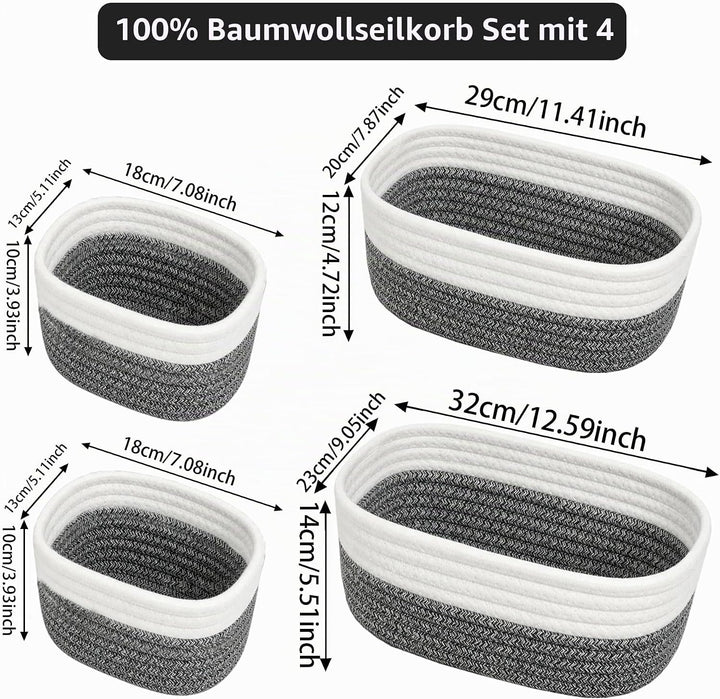 4 Stück Aufbewahrungskorb Geflochten Baumwollseil,Stapelbare Speicher Storage Basket,Stapelbare Korb