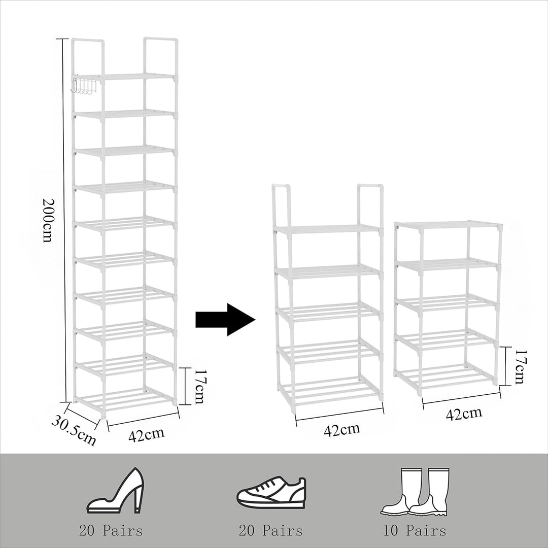 Schuhregal, 10-stufiger Schuh-und Stiefel-Organizer aus Metall, 20 Paar hohes vertikaler Lagerregal